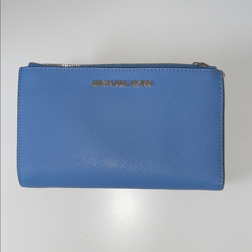 Michael Kors Sky Blue Wallet With Gold Accents